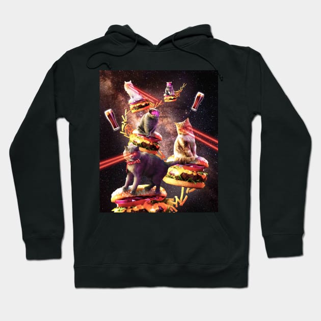 Galaxy Laser Cat On Burger - Space Cheeseburger Cats with Lazer Hoodie by Random Galaxy